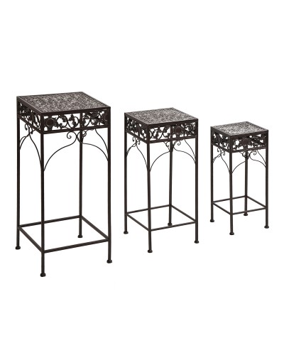 3-Piece Classic Iron Plant Stand Stool Set, BROWN