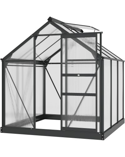 Polycarbonate and Aluminum Greenhouse with Sliding Door, Vent, and Gutter, 1.9x1.9x2m, Grey