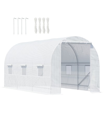 4.5x2x2m Tunnel Greenhouse with PE Cover and Metal Tubes, White