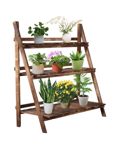  Portapiante Pieghevole Portavasi in Legno di Abete con 3 Livelli Scaffale da Esterno per Piante Portafiori 100x37x93cm