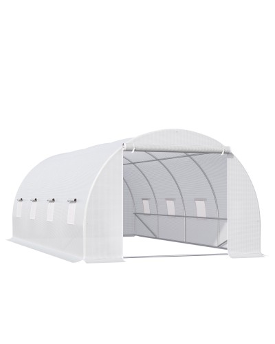  Serra da Giardino a Tunnel Per Piante, Struttura in Metallo e Copertura in PE, 6x3x2m, Bianco