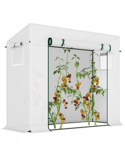  Serra da Giardino con Porta Avvolgibile e Bordi Estesi, in Acciaio e PE, 200x76x168 cm, Bianco