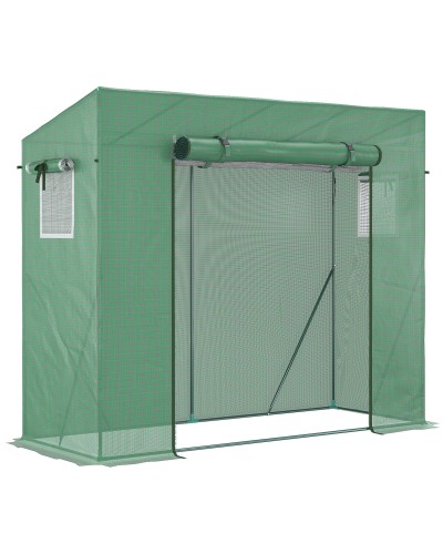  Serra da Giardino in PE e Acciaio con 4 Picchetti, 2 Finestre e Copertura Rinforzata, 200x77x148-169cm