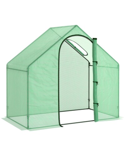 Garden Greenhouse with Hinged Door and Vent, 4 Ropes and Stakes Included, 180x100x168 cm, Green