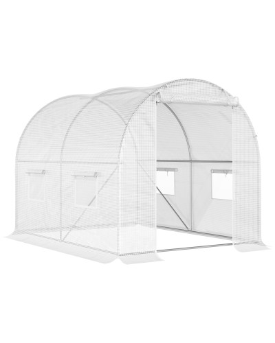  Serra a Tunnel con 4 Finestrelle e Ingresso a Zip in Acciaio Zincato e PE, 3x2x1.9 m, Bianco