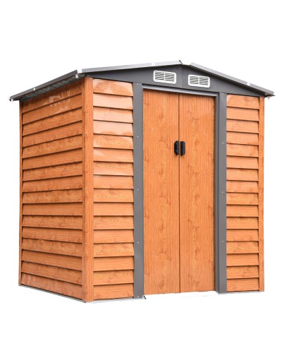  Casetta da Giardino in acciaio e PP con Prese d'Aria e Base, 197x163x178-200 cm, Marrone