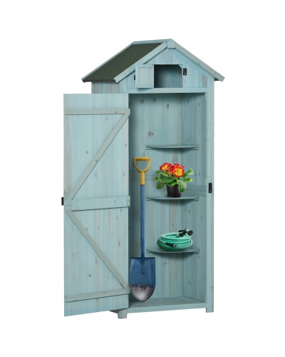 Wooden Garden Tool Storage Shed with 3 Shelves, 77x54.2x179cm, Blue