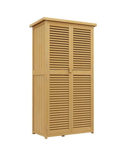 4-Tier Wooden Garden Shed with Louvered Door, 87x46.5x160 cm, Yellow and Green