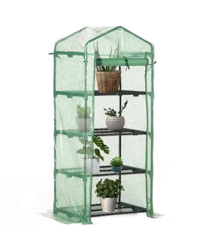 Vertical Plant Greenhouse with 4-Tier Steel Shelving Dark Green PE Cover, 70x50x160cm