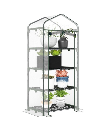  Serra da Balcone Compatta con 4 Ripiani e Copertura in PVC Trasparente, 70x50x160cm