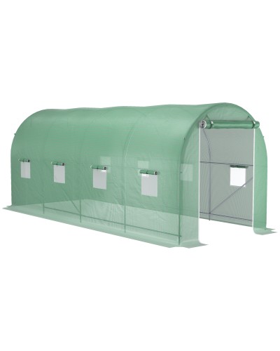 5x2x2m Garden Tunnel Greenhouse with 8 Windows and Roll-Up Door, Green