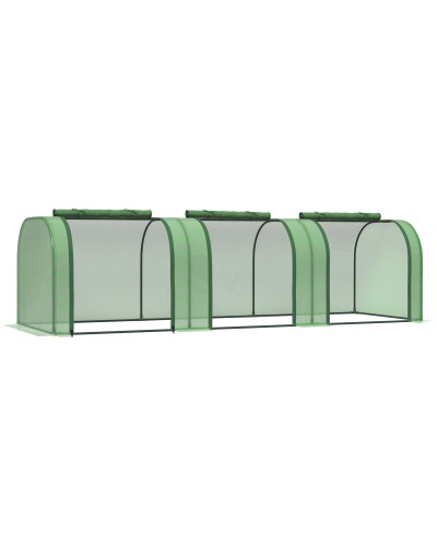 Steel and PP Plastic Tunnel Greenhouse with Roll-Up Doors, 295x100x80 cm, Green