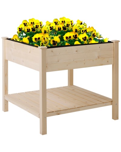  Letto per Orto Rialzato, Orto Urbano Pensile Tavolo Porta Piante con Fodera in Tessuto per Giardino, 91x91x81cm, Legno