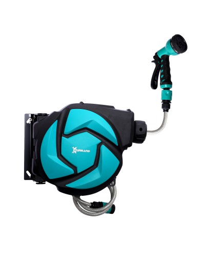  Avvolgitubo Automatico a Parete con Tubo da 10 m, in Plastica e PP, 28x14x34 cm, Nero e Azzurro