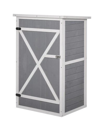  Capanno Attrezzi in Legno a 2 Mensole con Tetto Impermeabile, 75x56x115 cm, Grigio