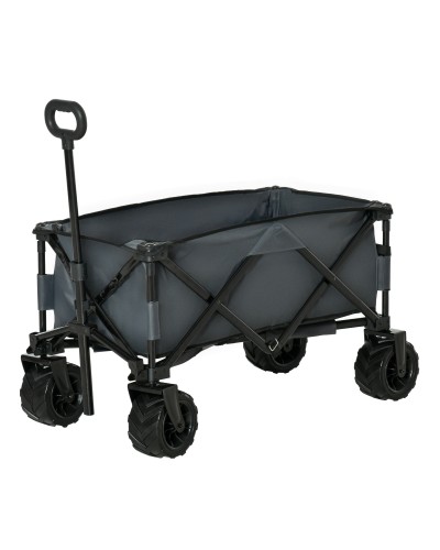  Carrello da Giardino Carico max 70kg con Maniglia Telescopica, in Metallo e Tessuto Oxford, 108x55 cm, Grigio