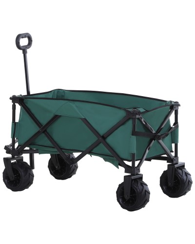  Carrello da Giardino Carico max 70kg con Maniglia Telescopica, in Metallo e Tessuto Oxford, 108x55 cm, Verde