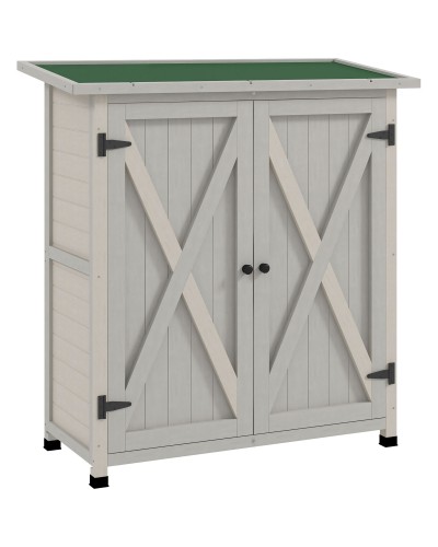 2-Tier Fir Wood Outdoor Storage Cabinet with Waterproof Roof, 110x55x117 cm, Grey