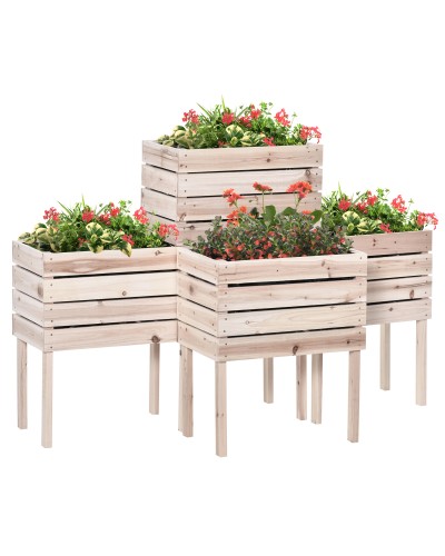  Letto per Orto Rialzato con 4 Vasi Portapiante da 50x30x60cm, in Legno Colore Naturale