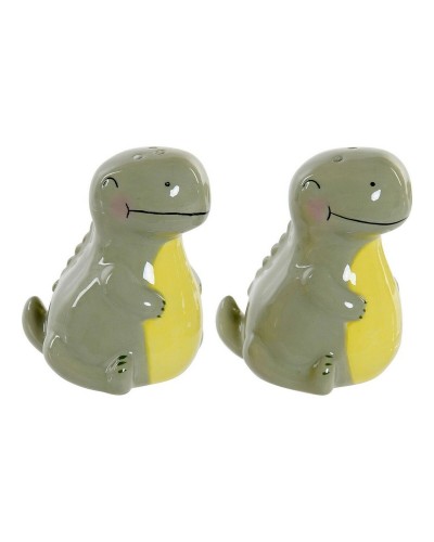 Portasale DKD Home Decor "Dinosauro" con Coperchio in Dolomite per Cucina e Tavola - Verde e Bianco (Set da 2) - 6,6 x 7 x 7,7 cm
