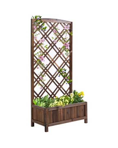 Outdoor Planter with Wooden Trellis for Climbing Plants, 60x30x122.5 cm, Brown