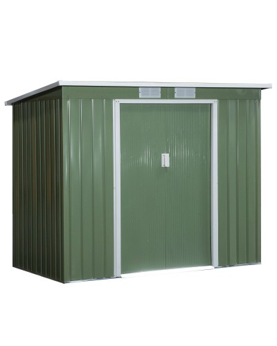 Steel Garden Shed with Double Sliding Door and Air Vents, 213x130x173 cm, Green