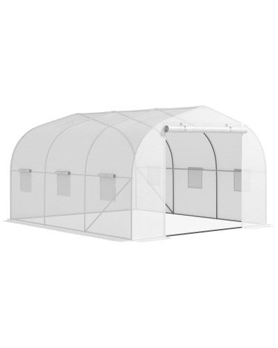  Serra a Tunnel per Giardino con 6 Finestre e Porta a Rullo, in Acciaio e PE, 3.5x3x2 m, Bianco