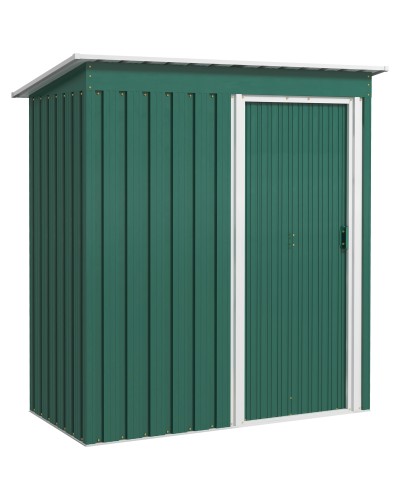  Capanno Attrezzi con Tetto Inclinato e Porta Scorrevole, in Acciaio Zincato, 163x89x182 cm, Verde