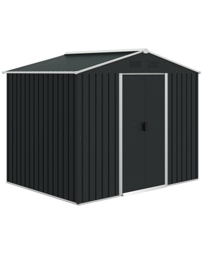  Casetta da Giardino 3.6m² Porta Utensili in Lamiera di Acciaio, Capanno da Esterno Porta Attrezzi con 2 Porte Scorrevoli e 4 Pr