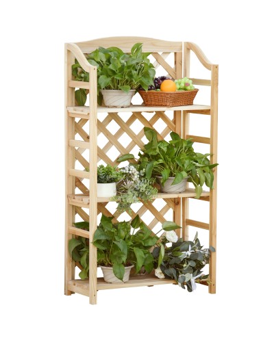 Outdoor Plant Stand, Foldable Balcony Planter with 4 Adjustable Shelves, Garden and Home Decor in Wood