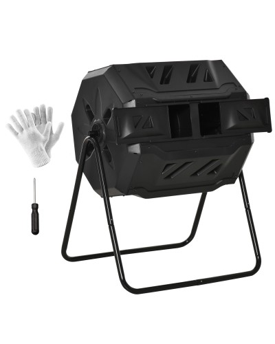  Compostiera da Giardino Girevole a 2 Sezioni con 8 Prese d'Aria, Compostiera Domestica in Acciaio e PP, 160 L, per Compostaggio