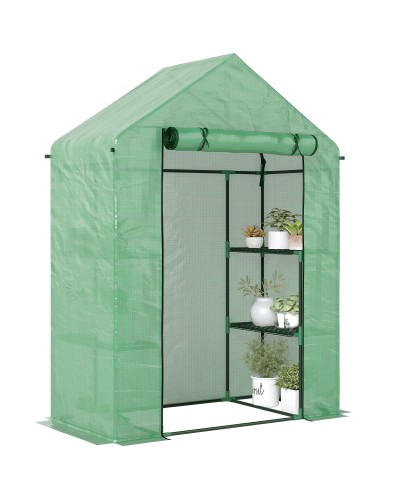  Serra da Giardino in Acciaio e Plastica PE con 4 Ripiani, Funi e Picchetti, 141x72x191 cm, Verde