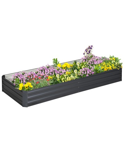  Letto per Orto Rialzato in Metallo da Esterno per Fiori e Ortaggi, 241x90,5x30 cm, Grigio