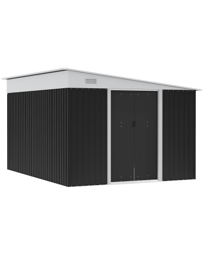 Sliding Door Garden Shed, Steel, 345x280.5x169-201cm, Black