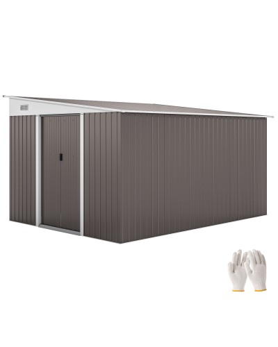  Casetta da Giardino con Porta Scorrevole, in Acciaio, 345x280.5x169-201cm, Grigio