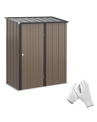  Casetta da Giardino in Acciaio Porta Attrezzi con Catenaccio, 161.5x94.5x196cm, Marrone
