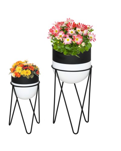 Black Metal Stand Planter Set of 2 Indoor Outdoor
