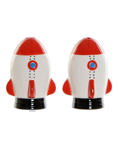 Ensemble de 2 pots à sel DKD Home Decor en Dolomite, Design Blanc et Rouge, 6,5 x 7 x 9 cm
