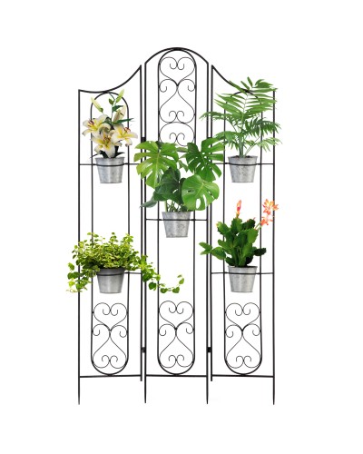  Portapiante Verticale Pieghevole con 5 Vasi da Esterno in Metallo, 82x12.5x150cm, Nero