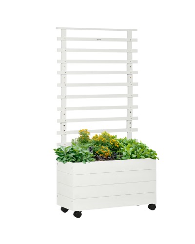 Vertical Planter with Wheels & Trellis, 76x30x155cm, White