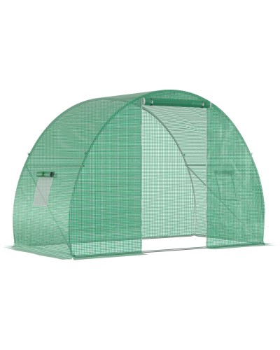  Serra a Tunnel con Porta Avvolgibile e Finestre, Copertura PE e Struttura in Acciaio, 1.5x3x2m, Verde