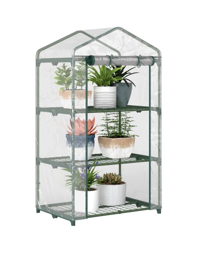 Mini Greenhouse with Plastic Cover, Steel Frame 3 Shelves, 69x49x125cm, Transparent