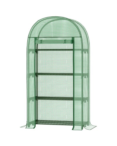 Garden Greenhouse with Metal Shelves, PE Cover and Roll-Up Door 80x49x160cm, Green