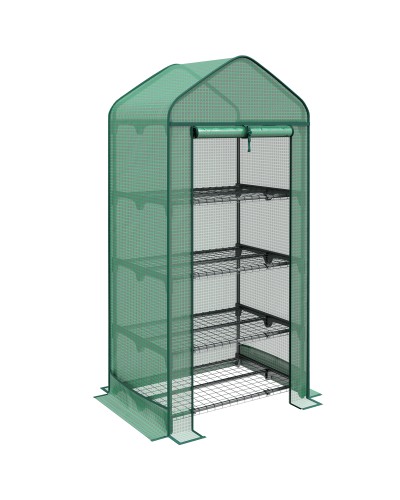 4-Tier Plant Greenhouse with Roll-Up Door, Metal & PE, 69x49x158 cm, Dark Green