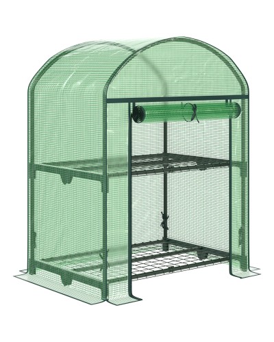  Mini Serra da Giardino con 2 Ripiani in Metallo e Copertura in PE, 69x49x92cm, Verde