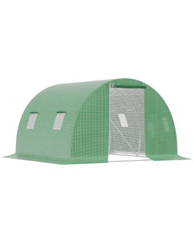 3x3x2m Outdoor Tunnel Greenhouse with PE Cover, Zipper Door, and 4 Windows, Green