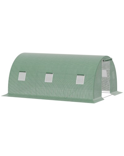  Serra a Tunnel da Esterno 4.5x3x2m con Copertura in PE, Porta con Cerniera e 6 Finestre, Verde