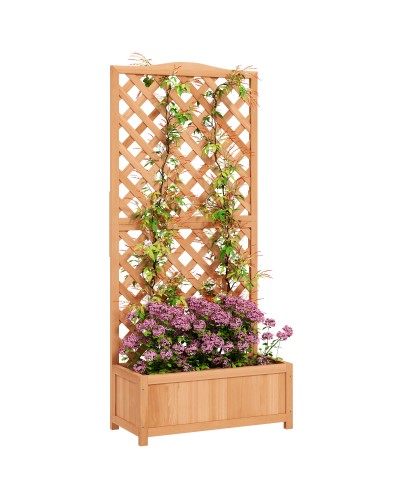 Wooden Planter with Trellis for Climbing Plants and Wide Base, Fir Wood, 76x36x170 cm, Brown