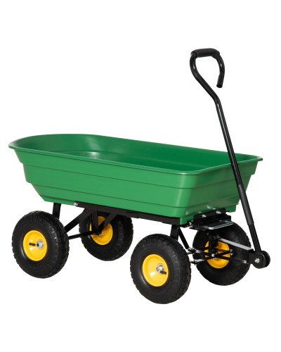  Carrello da Giardino 75L in Acciaio e PP con Vasca ribaltabile e Maniglia, 109x52x94 cm, Verde