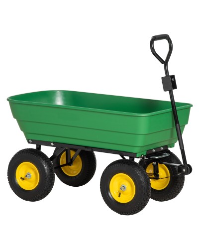 125L Steel and PP Garden Cart with Tilting Bed and Handle, 118x58x102 cm, Green
